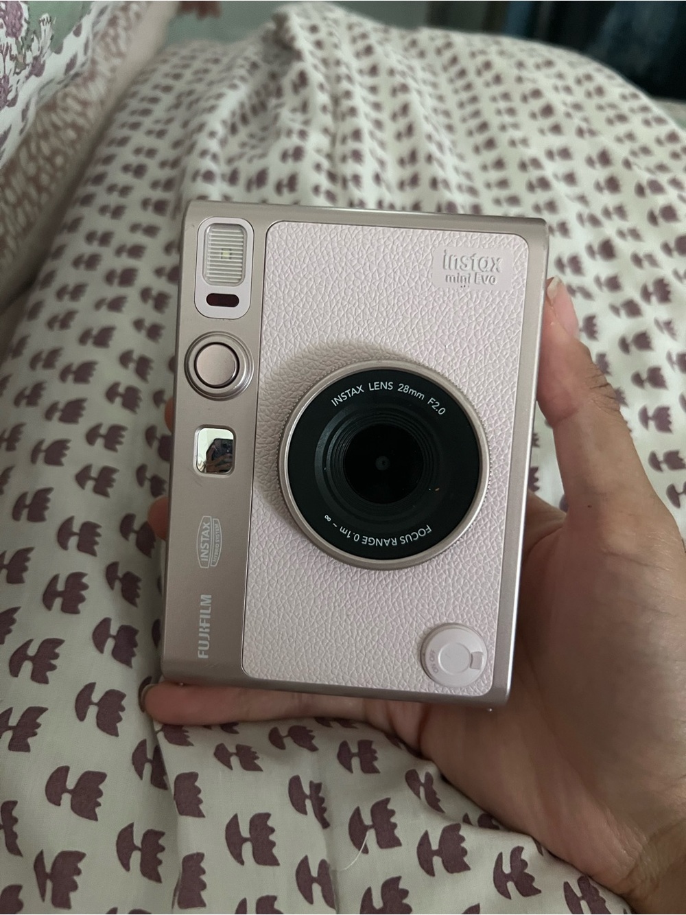 Fujifilm Instax Mini Evo Instant Camera in Pale Pink and Silver